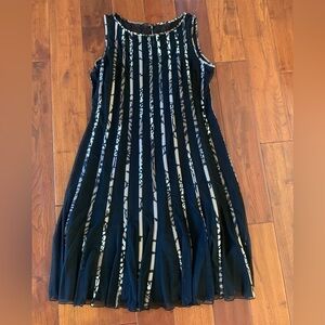 Sandra Darren Women Dress Size 10 Black Brown Stripe Sleeveless Lined Mesh Sheer